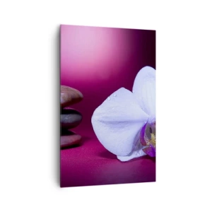Impression sur toile - Image sur toile - Orchidée blanche et pierres sur fond rose - 80x120cm - Une étude de fraîcheur en violet - Décoration murale moderne pour le salon et la chambre ARTTOR