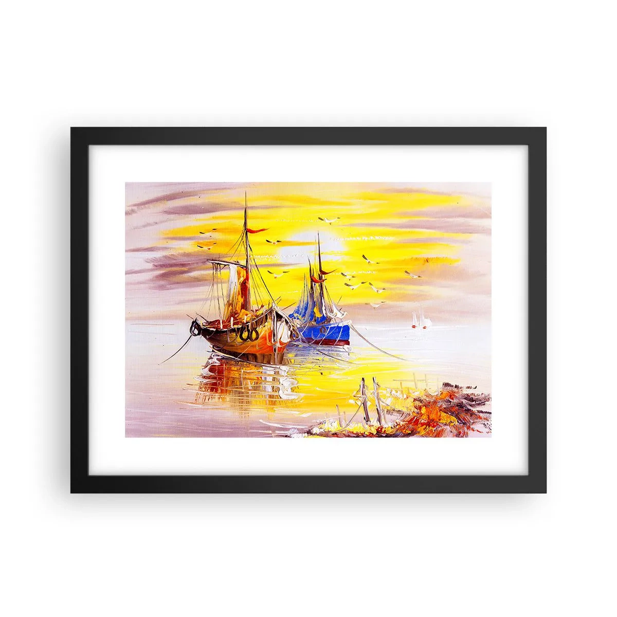 Affiche dans un cadre noir - Poster - Un repos bien mérité au port - 40x30 cm