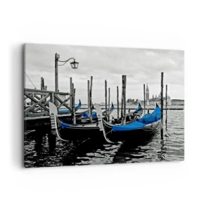 Impression sur toile - Image sur toile - Gondoles à Venise avec des couvertures bleues - 100x70cm - Venise pensive - Décoration murale moderne pour le salon et la chambre ARTTOR