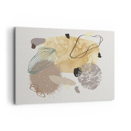 Impression sur toile - Image sur toile - Une composition de formes abstraites en beige et jaune. - 120x80cm - Plumcologie appliquée - Décoration murale moderne pour le salon et la chambre ARTTOR