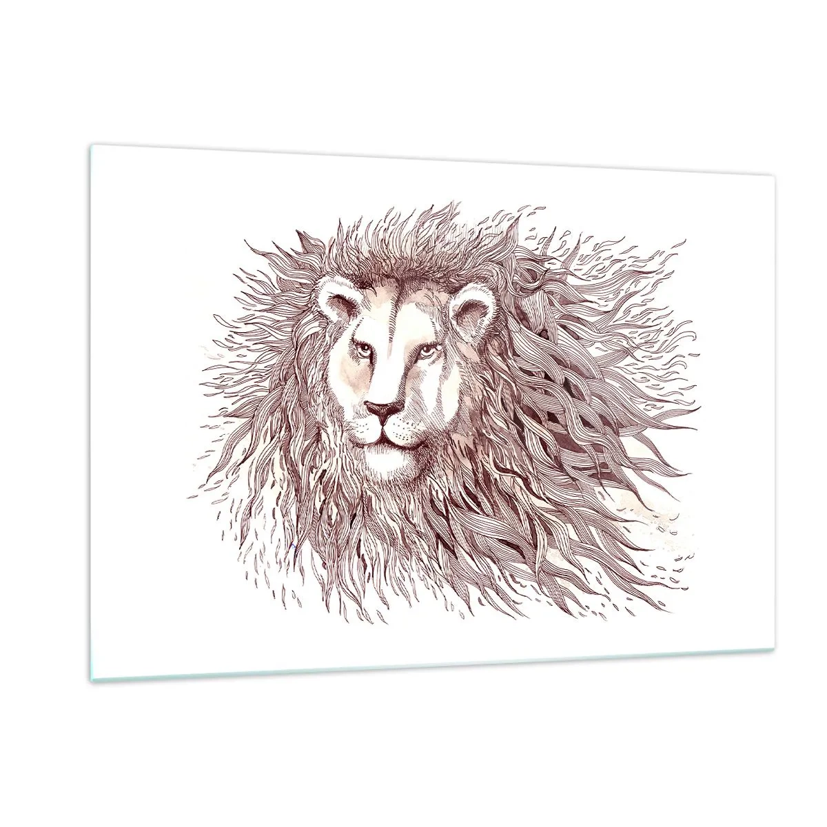 Impression sur verre - Image sur verre - Portrait d'un lion avec une crinière impressionnante dans un style monochrome - 120x80cm - Un souverain fougueux - Décoration murale moderne pour le salon et la chambre ARTTOR