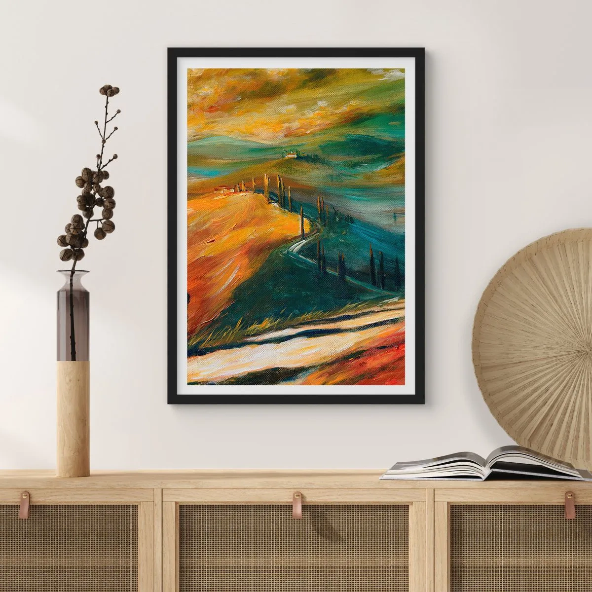 Affiche dans un cadre noir - Poster - paysage toscan - 30x40 cm
