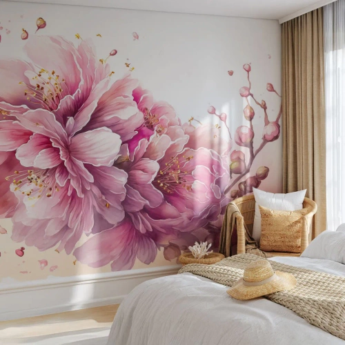 Papier Peint Photo Premium Canvas - Fleur florissante de cerisier - Épanouissement, Fleur, Aquarelle - 250x175 cm