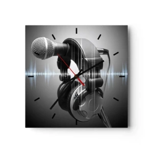 Horloge murale - Pendule murale - Microphone et casque avec visualisation des ondes sonores en arrière-plan - 30x30cm - Vous pouvez encore entendre son chant - Décoration murale moderne pour le salon et la chambre ARTTOR