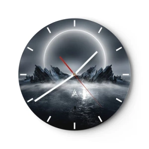 Horloge murale - Pendule murale - Paysage futuriste avec éclipse et rochers pointus - 30x30cm - La fin de l'histoire - Décoration murale moderne pour le salon, la cuisine et la chambre ARTTOR