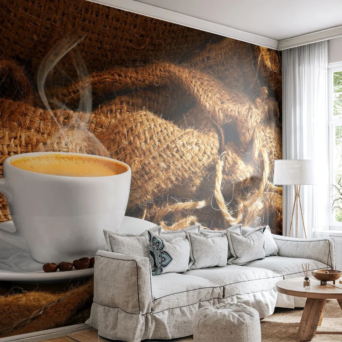 Papier Peint Autocollant Deluxe Sticker - L'odeur du moka et la densité du miel liquide - La gastronomie, Café, tasse de café - 250x175 cm