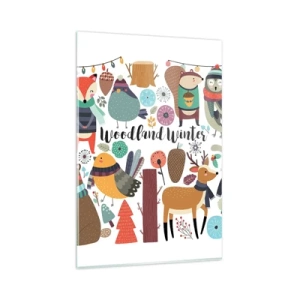 Impression sur verre - Image sur verre - Animaux de la forêt d'hiver dans des graphismes colorés - 80x120cm - Un monde de conte de fées en forêt - Décoration murale moderne pour le salon et la chambre ARTTOR