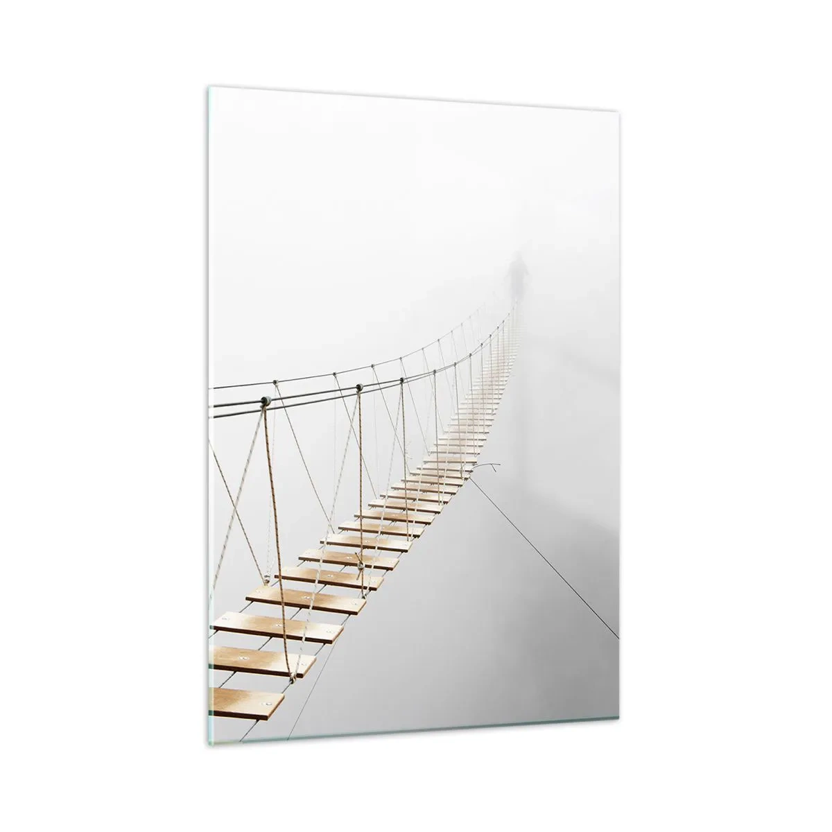 Impression sur verre - Image sur verre - Un pont suspendu dans le brouillard menant vers l'inconnu - 50x70cm - Où cela va-t-il te mener? - Décoration murale moderne pour le salon et la chambre ARTTOR