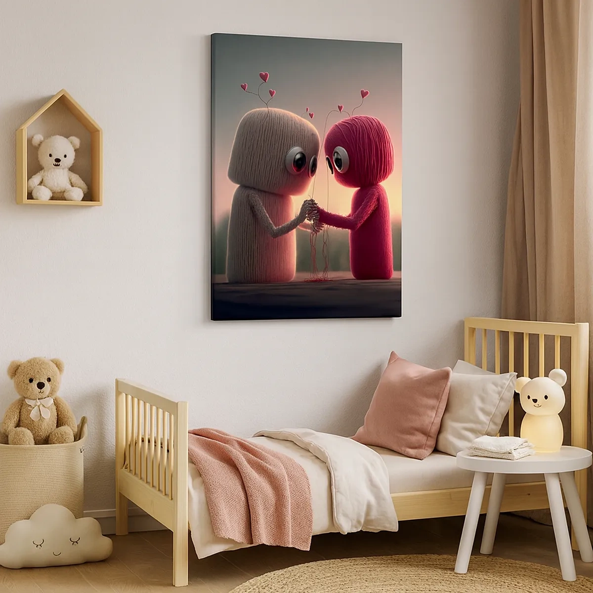 Impression sur toile - Image sur toile - Personnages en fil dans un décor charmant sur le thème du cœur - 50x70cm - Tout le monde a le droit d'aimer - Décoration murale moderne pour le salon et la chambre ARTTOR
