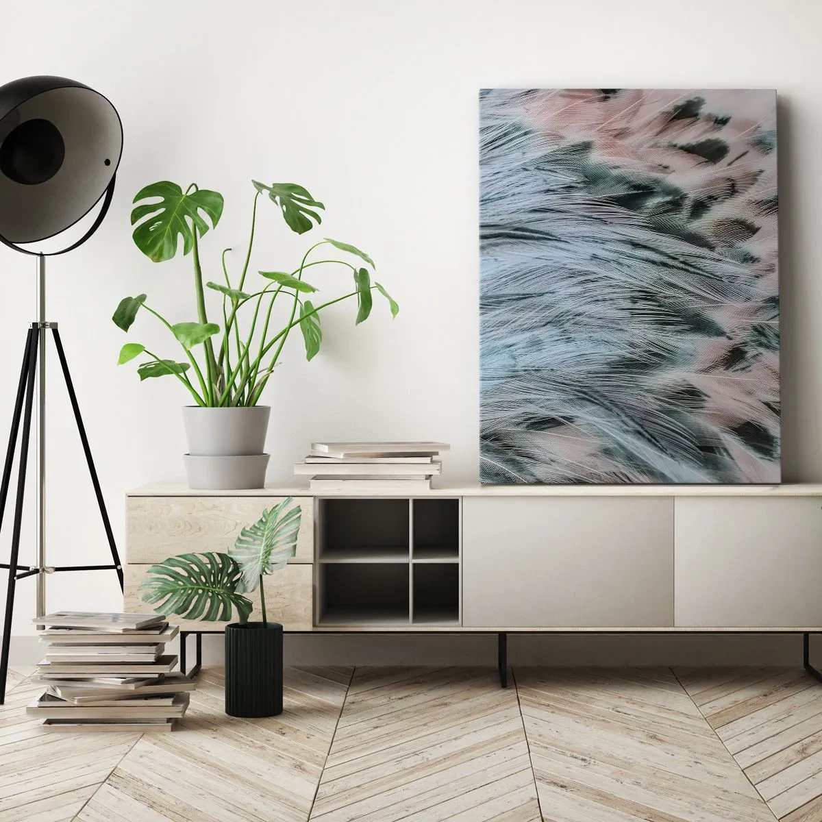 Impression sur toile - Image sur toile - Gros plan de plumes aux couleurs rose saphir pastel - 70x100cm - Duvet rose saphir - Décoration murale moderne pour le salon et la chambre ARTTOR