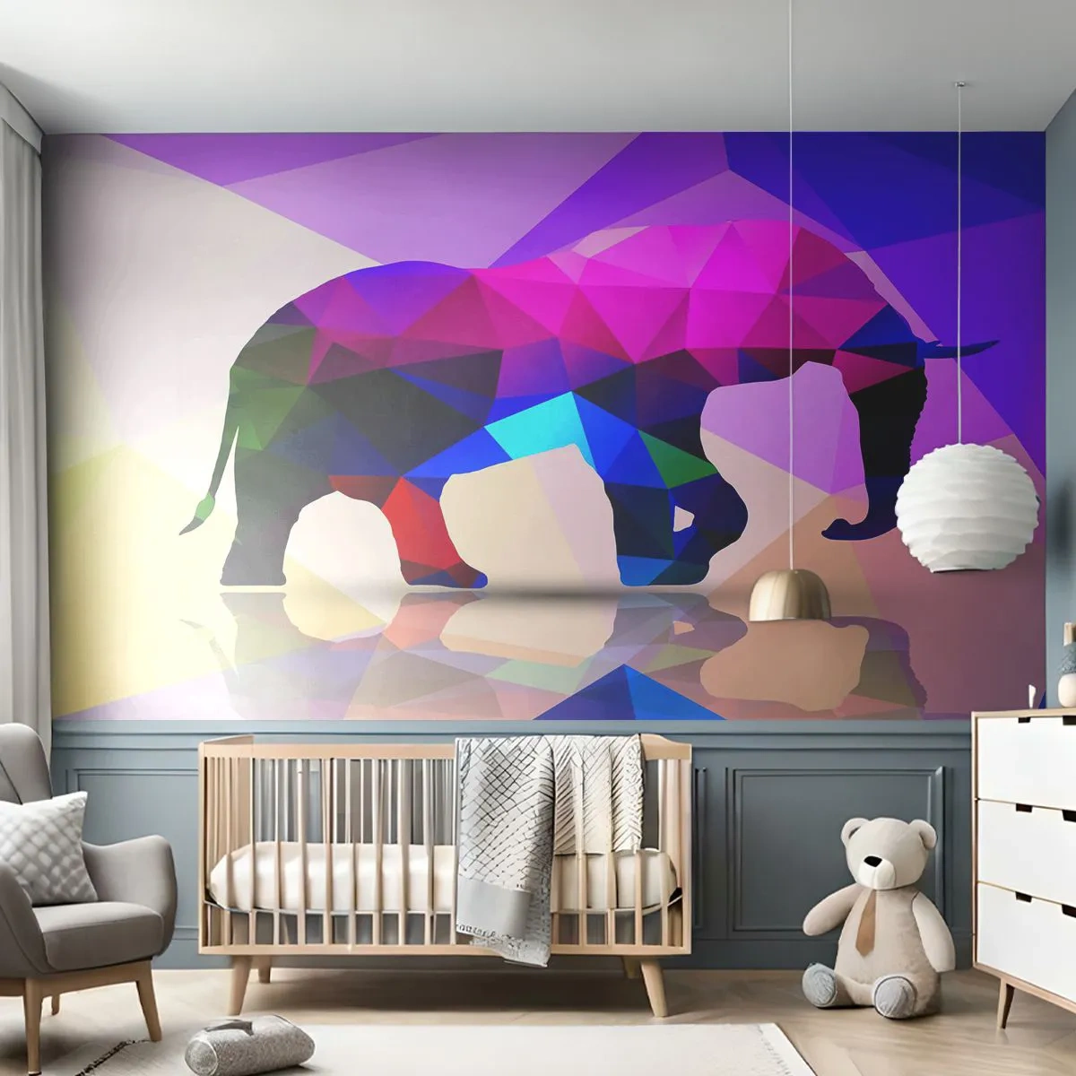 Papier Peint Photo Premium Canvas - Dinosaure en cristal - Animaux, Éléphant, Figure géométrique - 250x175 cm