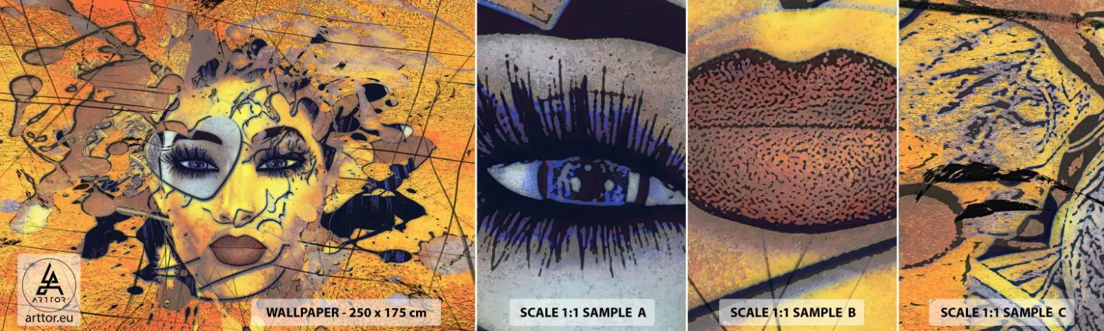 Échantillon de Papier Peint Autocollant Deluxe Sticker - Beauté ensoleillée - Abstraction, Visage de femme, Yeux - 100x30 cm