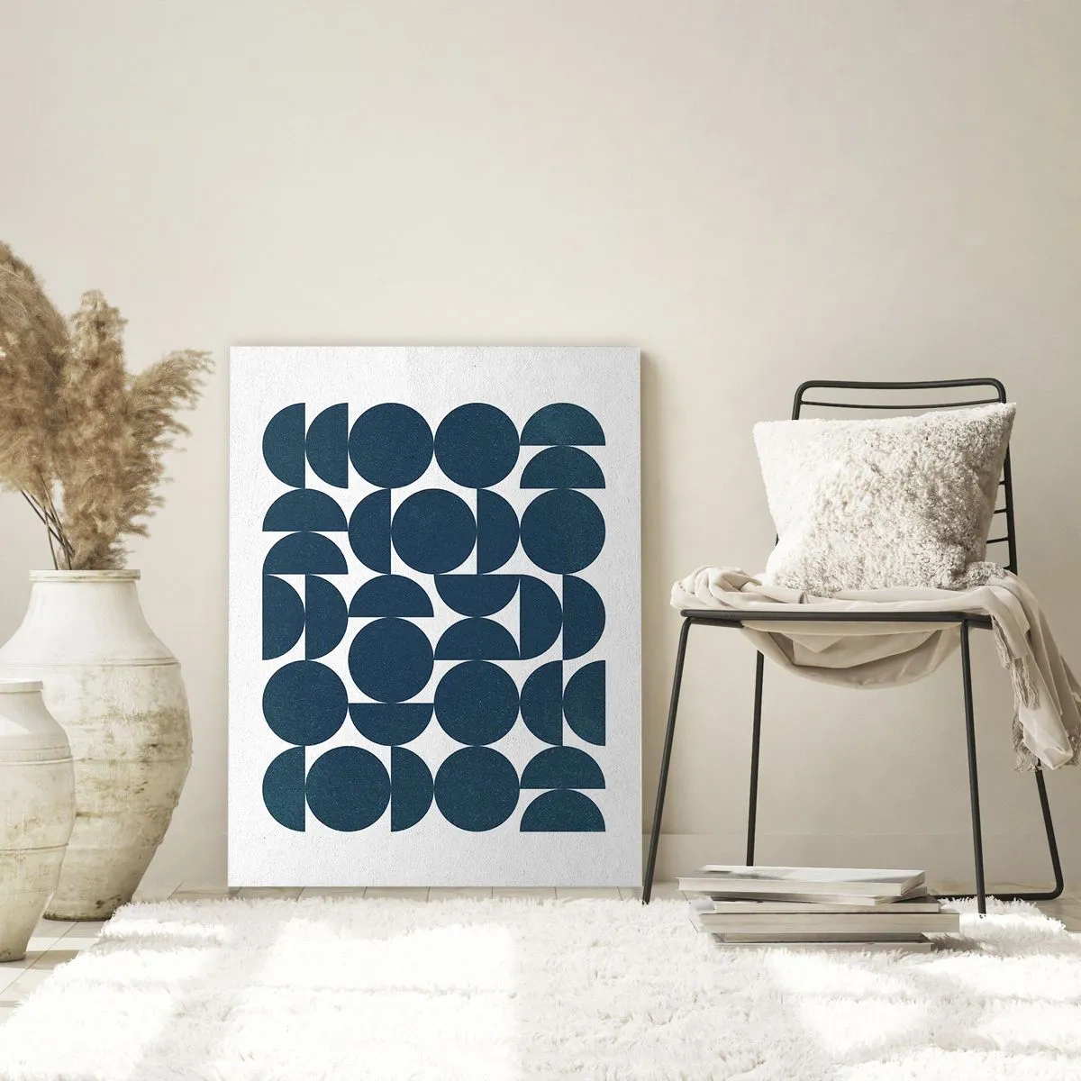 Impression sur verre - Image sur verre - Une composition moderne composée de cercles et de demi-cercles bleu marine - 50x70cm - Cercles et demi-cercles - Décoration murale moderne pour le salon et la chambre ARTTOR