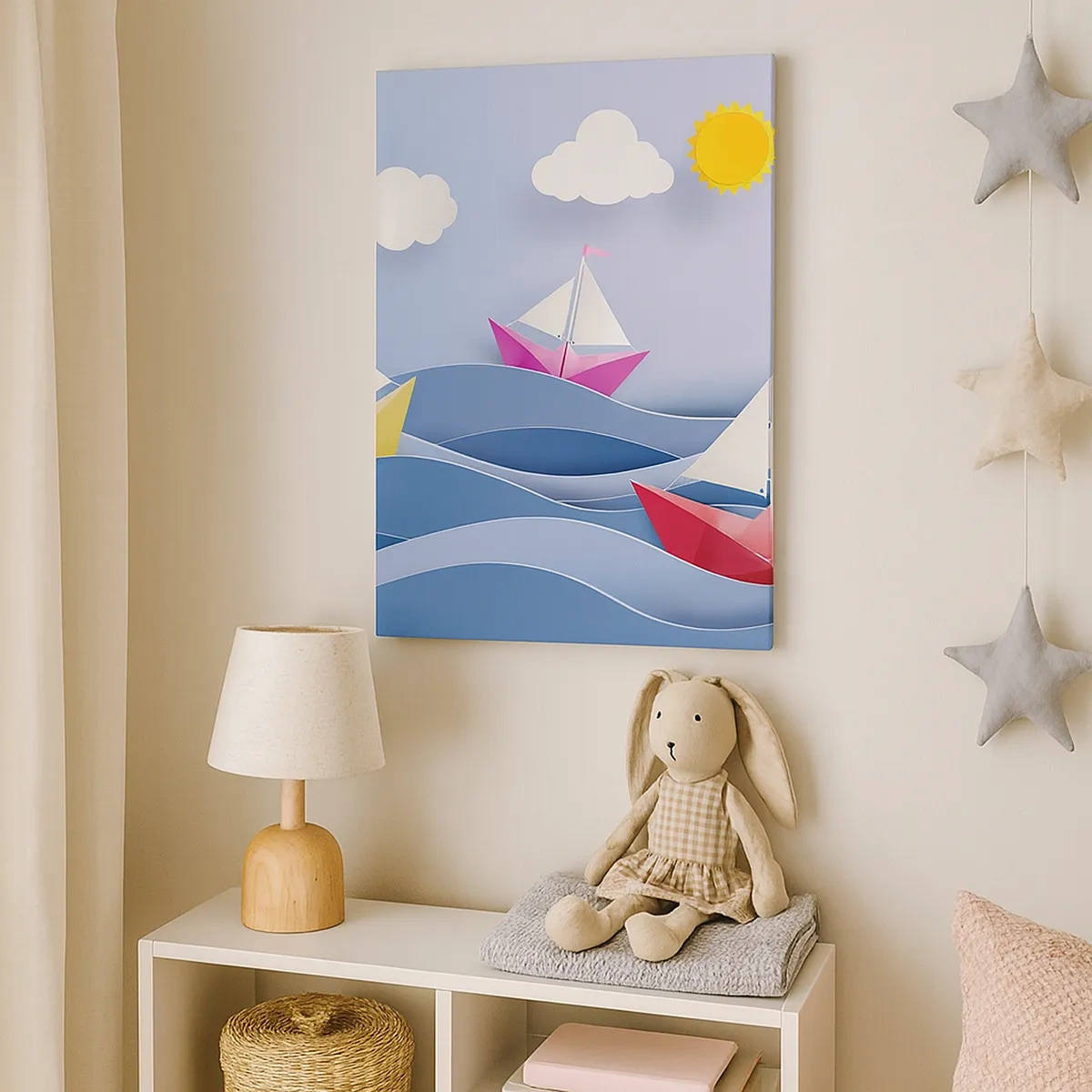 Impression sur toile - Image sur toile - Voiliers colorés sur les vagues par une journée ensoleillée - 50x70cm - Ah qu'il est agréable de se balancer dans les vagues - Décoration murale moderne pour le salon et la chambre ARTTOR