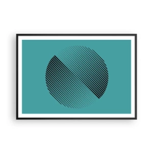Affiche dans un cadre noir - Poster - Un cercle minimaliste avec des lignes sur un fond turquoise. - 100x70cm - Cercle – une variation géométrique - Décoration murale moderne pour le salon et la chambre ARTTOR
