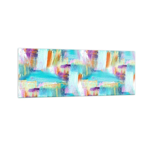 Impression sur verre - Image sur verre - Abstraction colorée avec des coups de pinceau dynamiques - 140x50cm - Labyrinthe reluisant - Décoration murale moderne pour le salon et la chambre ARTTOR