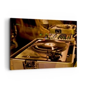 Impression sur toile - Image sur toile - Équipement DJ avec platine et table de mixage lors d'une fête - 100x70cm - Sentez-vous cette force? - Décoration murale moderne pour le salon et la chambre ARTTOR