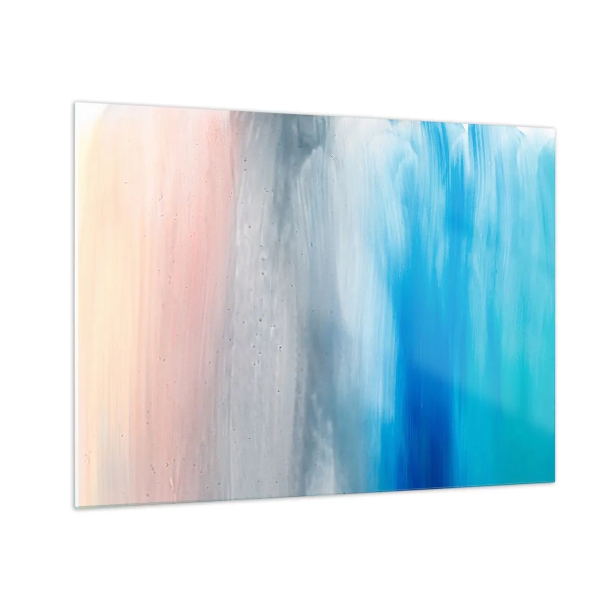 Impression sur verre - Image sur verre - Des stries verticales de couleurs pastel et bleues dans un style abstrait. - 70x50cm - Éléments : air - Décoration murale moderne pour le salon et la chambre ARTTOR