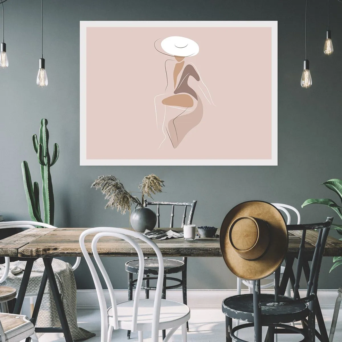 Affiche - Poster - Silhouette minimaliste d'une femme portant un chapeau - 100x70cm - Être une dame - Décoration murale moderne pour le salon et la chambre ARTTOR