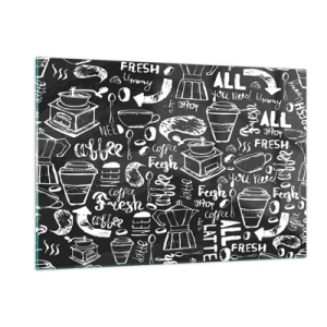 Impression sur verre - Image sur verre - Graphiques et lettrages de café sur fond noir dans un style rétro - 120x80cm - Tout ce dont tu as besoin c'est… - Décoration murale moderne pour le salon et la chambre ARTTOR