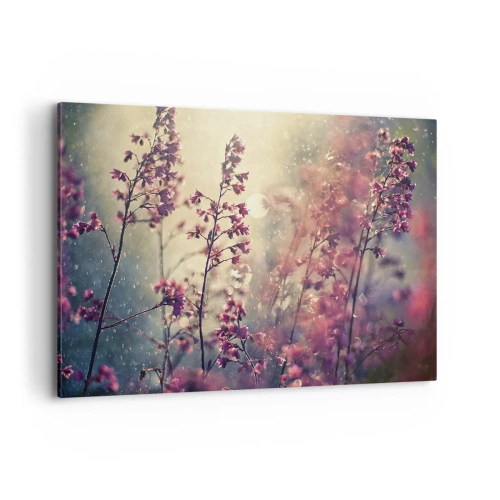 Impression sur toile - Image sur toile - Fleurs au soleil sur fond de nature - 100x70cm - Jardin secret - Décoration murale moderne pour le salon et la chambre ARTTOR