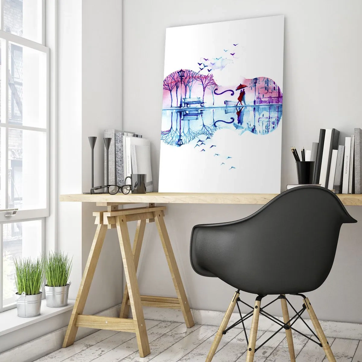 Impression sur verre - Image sur verre - Un paysage en forme de guitare dans un style aquarelle - 50x70cm - Je vous apporterai de cantiques de pluie - Décoration murale moderne pour le salon et la chambre ARTTOR