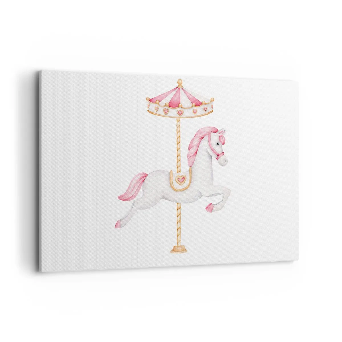 Impression sur toile - Image sur toile - Un cheval de carrousel aux tons pastel de rose - 120x80cm - Les sabots en avant - Décoration murale moderne pour le salon et la chambre ARTTOR