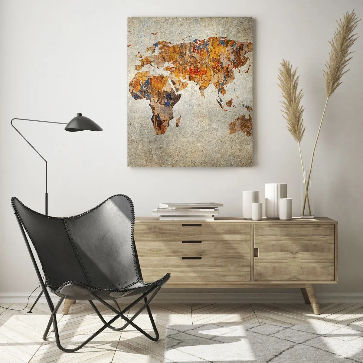 Impression sur verre - Image sur verre - Carte du monde artistique aux tons chauds - 50x70cm - Un monde vraiment immense - Décoration murale moderne pour le salon et la chambre ARTTOR