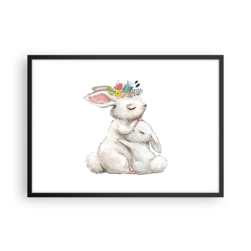 Affiche dans un cadre noir - Poster - Des lapins mignons aux couleurs pastel - 70x50cm - Maman irremplaçable - Décoration murale moderne pour le salon et la chambre ARTTOR