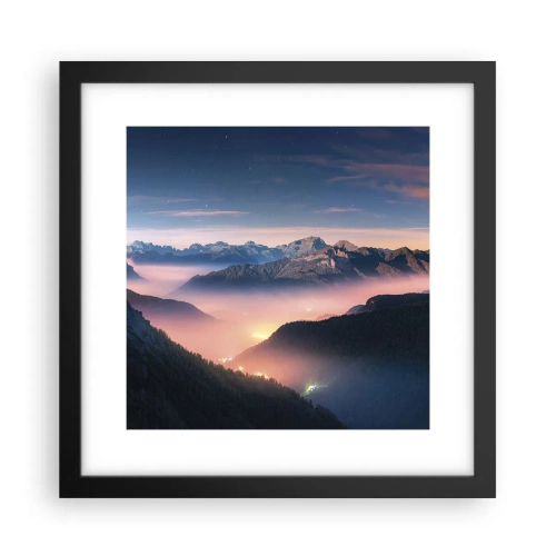 Affiche dans un cadre noir - Poster - Lumière dans les vallées - 30x30 cm