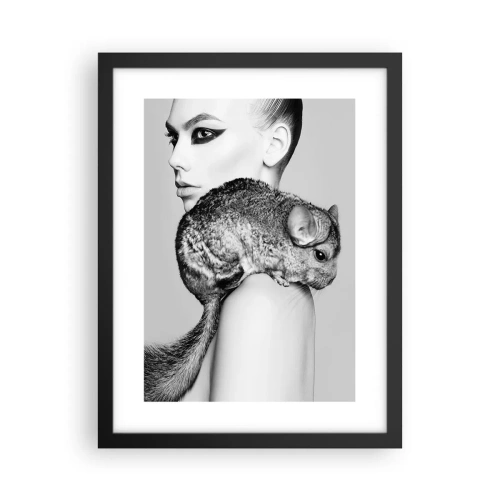 Affiche dans un cadre noir - Poster - Dame au chinchilla - 30x40 cm