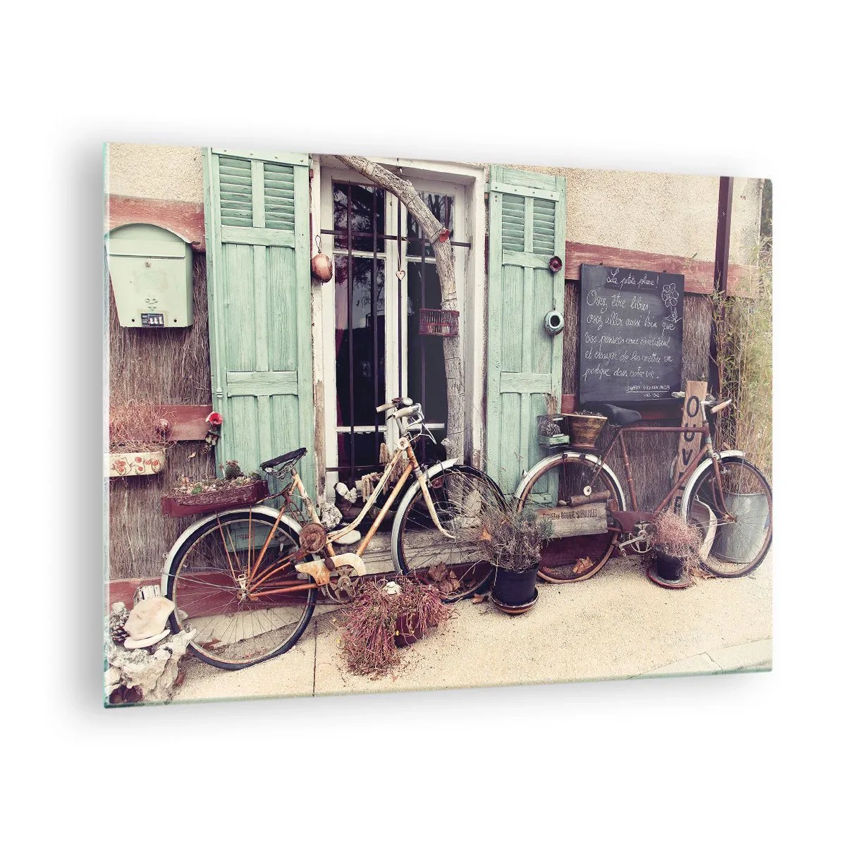 Impression sur verre - Image sur verre - Paysage provincial avec des vélos - 70x50cm - Que la province vive - Décoration murale moderne pour le salon et la chambre ARTTOR