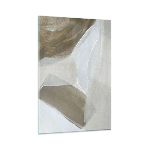 Impression sur verre - Image sur verre - Abstraction délicate dans les tons beige et blanc - 80x120cm - Une vague de blanc - Décoration murale moderne pour le salon et la chambre ARTTOR