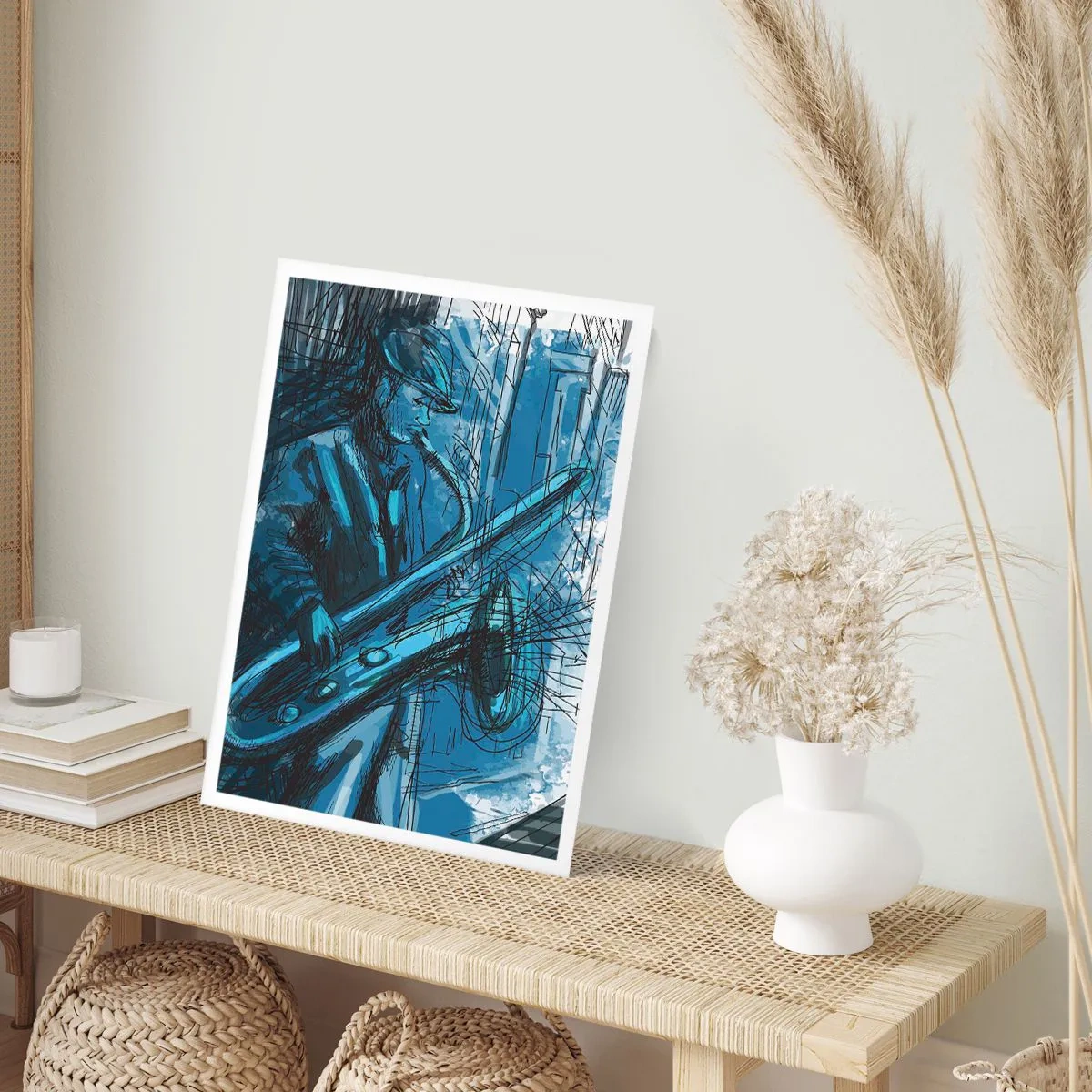 Affiche - Poster - Croquis artistique d'un musicien jouant du saxophone - 50x70cm - Rhapsodie urbaine - Décoration murale moderne pour le salon et la chambre ARTTOR