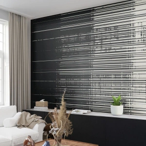 Papier Peint Photo Standard Eco - Ondes et vibrations - Noir et blanc, Codes-barres, Lignes - 300x210 cm