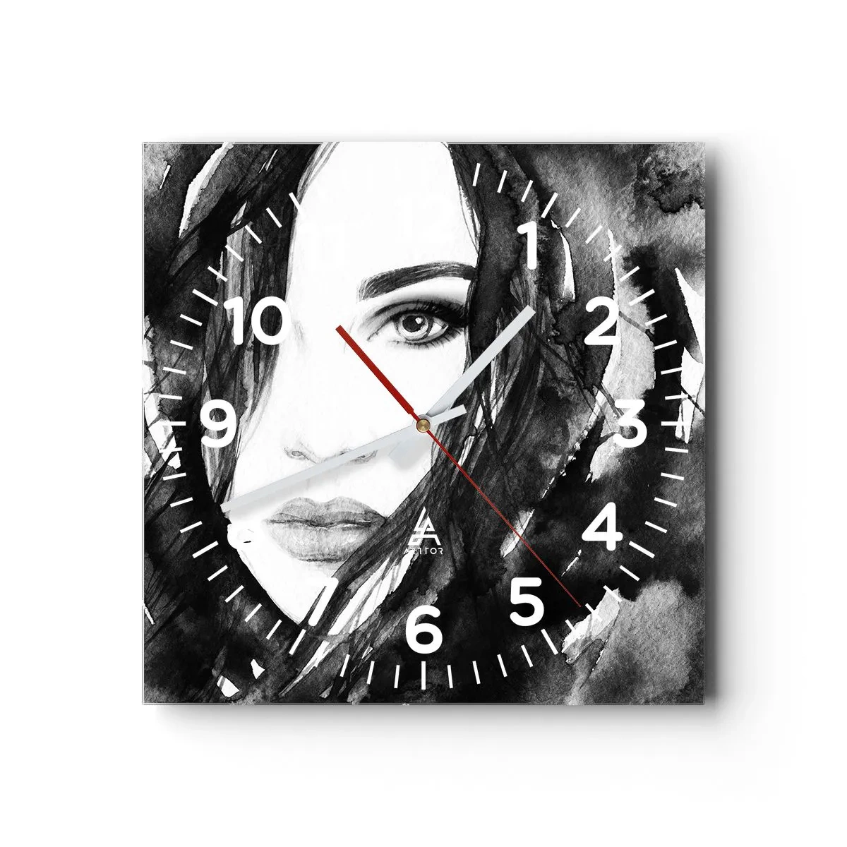 Horloge murale - Pendule murale - Portrait d'une dame en noir et blanc - 30x30 cm