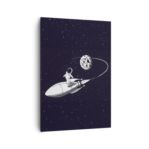 Impression sur toile - Image sur toile - Astronaute sur une fusée dans l'espace - 70x100cm - Surfeur de l'espace - Décoration murale moderne pour le salon et la chambre ARTTOR