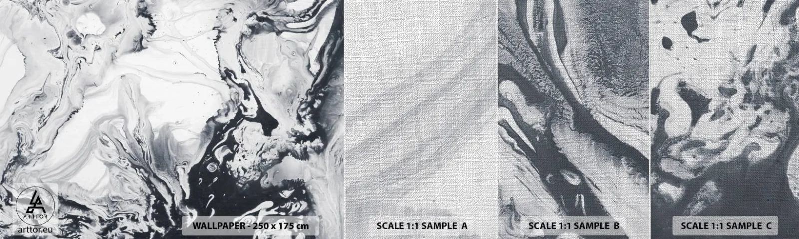Échantillon de Papier Peint Premium Canvas - Au centre de la Terre - Abstraction, Morceau, Noir et blanc - 100x30 cm