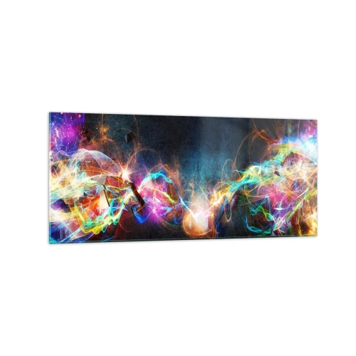 Impression sur verre - Image sur verre - Des éclairs de lumière colorés dans une composition abstraite - 120x50cm - Joyeusement contre l'obscurité - Décoration murale moderne pour le salon et la chambre ARTTOR
