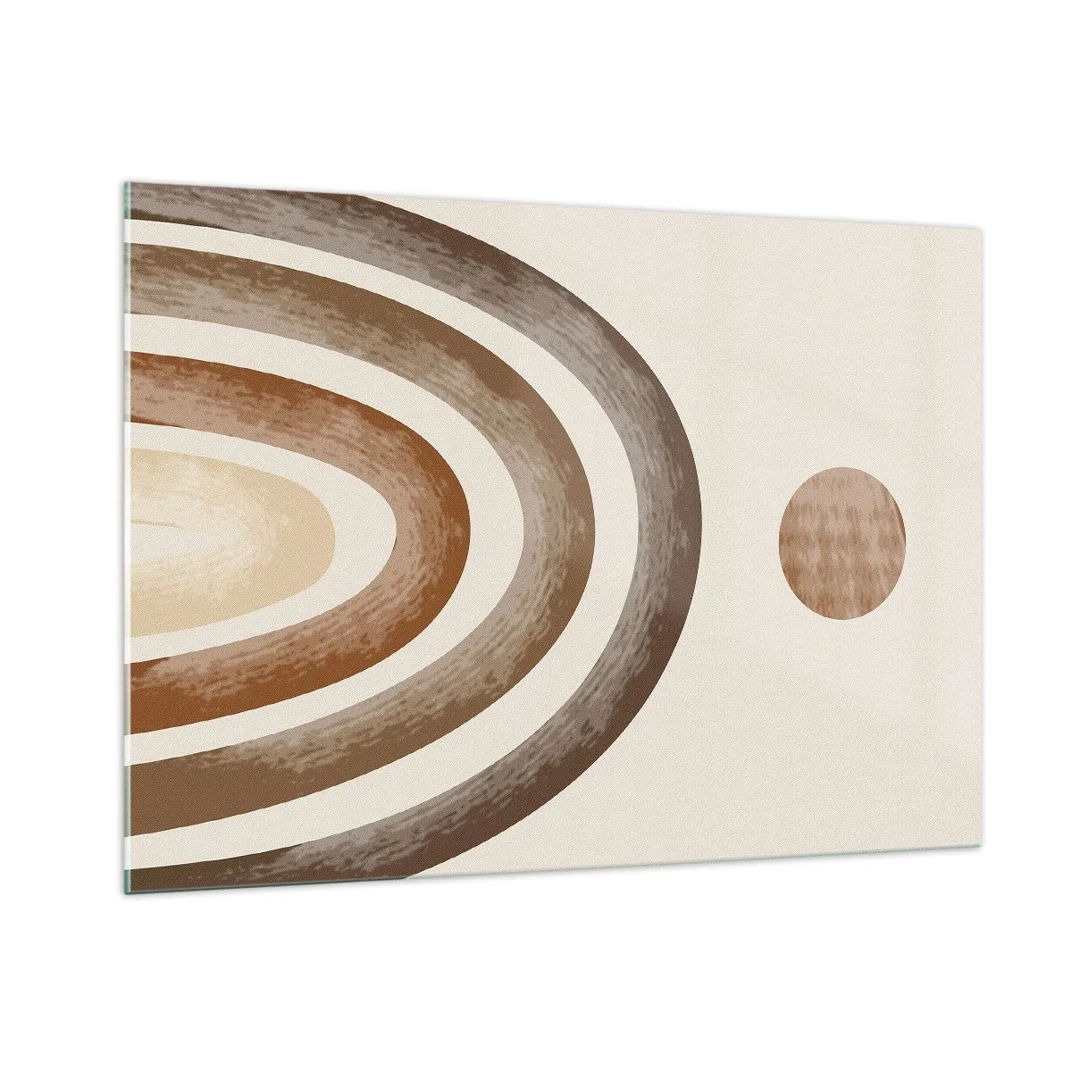 Impression sur verre - Image sur verre - Rayures et cercles abstraits dans des tons de marron - 100x70cm - Dans une galaxie lointaine - Décoration murale moderne pour le salon et la chambre ARTTOR