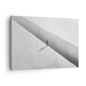 Impression sur toile - Image sur toile - Une silhouette solitaire se tient au-dessus d'un gouffre profond dans un décor monochrome. - 70x50cm - Un objectif clair - Décoration murale moderne pour le salon et la chambre ARTTOR
