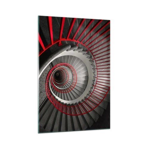 Impression sur verre - Image sur verre - Escalier en colimaçon avec rampes rouges dans une perspective dynamique - 70x100cm - Amusement architectural - Décoration murale moderne pour le salon et la chambre ARTTOR