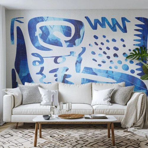 Papier Peint Photo Premium Sand - Abstraction bleue avec des formes géométriques dynamiques - 100x70cm - Retour aux racines - Décoration murale moderne pour le salon et la chambre ARTTOR