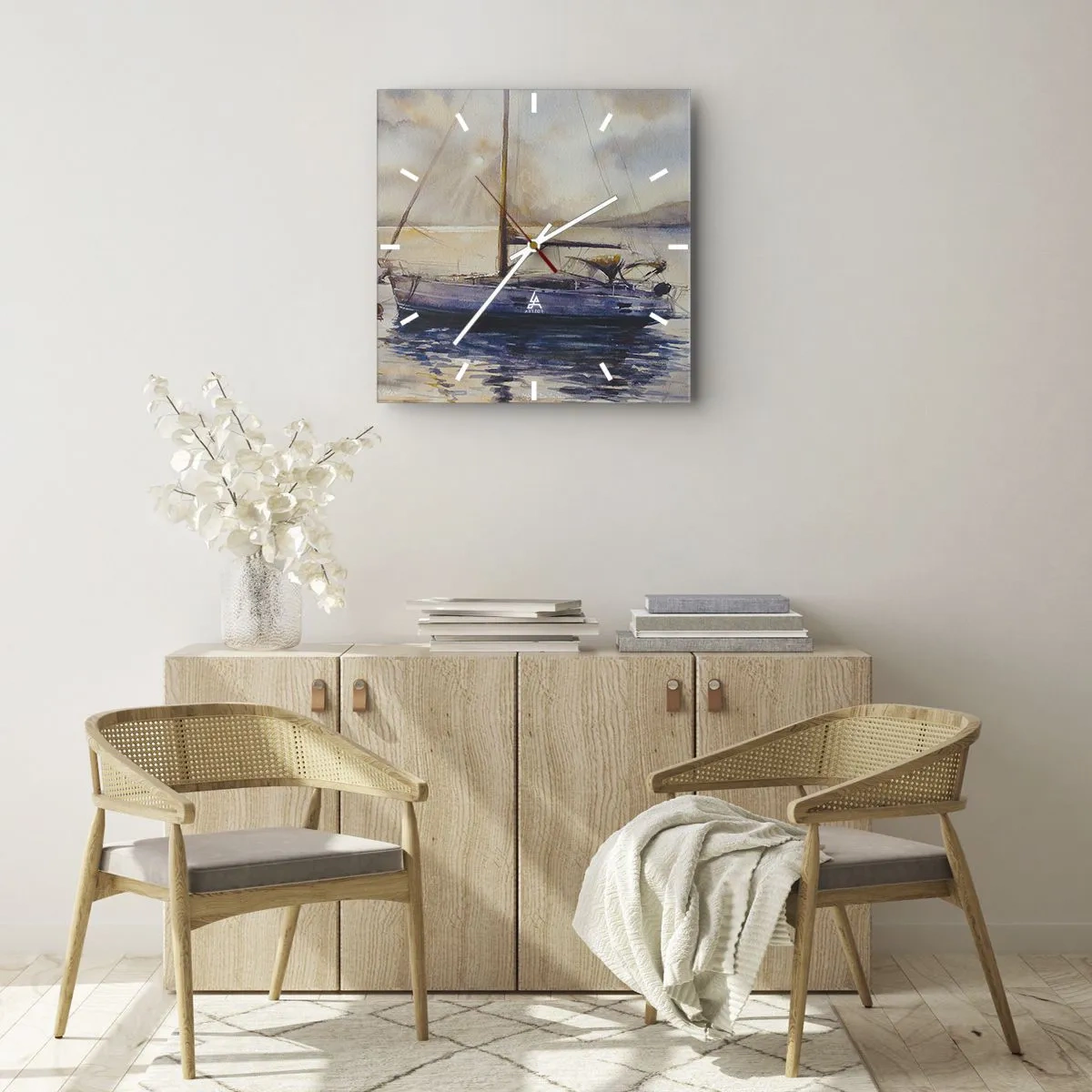 Horloge murale - Pendule murale - Un yacht sur une mer calme au coucher du soleil - 30x30cm - Soirée sur la baie - Décoration murale moderne pour le salon et la chambre ARTTOR