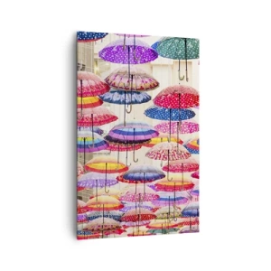 Impression sur toile - Image sur toile - Parapluies colorés suspendus dans les airs - 80x120cm - Prairie de la ville - Décoration murale moderne pour le salon et la chambre ARTTOR