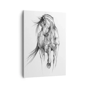 Impression sur toile - Image sur toile - Croquis en noir et blanc d'un cheval au galop - 50x70cm - D'un trot gracieux - Décoration murale moderne pour le salon et la chambre ARTTOR