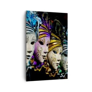 Impression sur toile - Image sur toile - Masques vénitiens de différentes couleurs avec des motifs décoratifs - 80x120cm - Mystère en or et argent - Décoration murale moderne pour le salon et la chambre ARTTOR