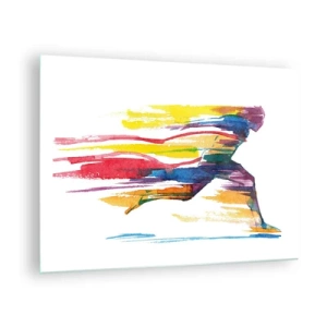 Impression sur verre - Image sur verre - Silhouette abstraite d'un coureur aux couleurs dynamiques - 70x50cm - Courir à travers l'arc-en-ciel - Décoration murale moderne pour le salon et la chambre ARTTOR