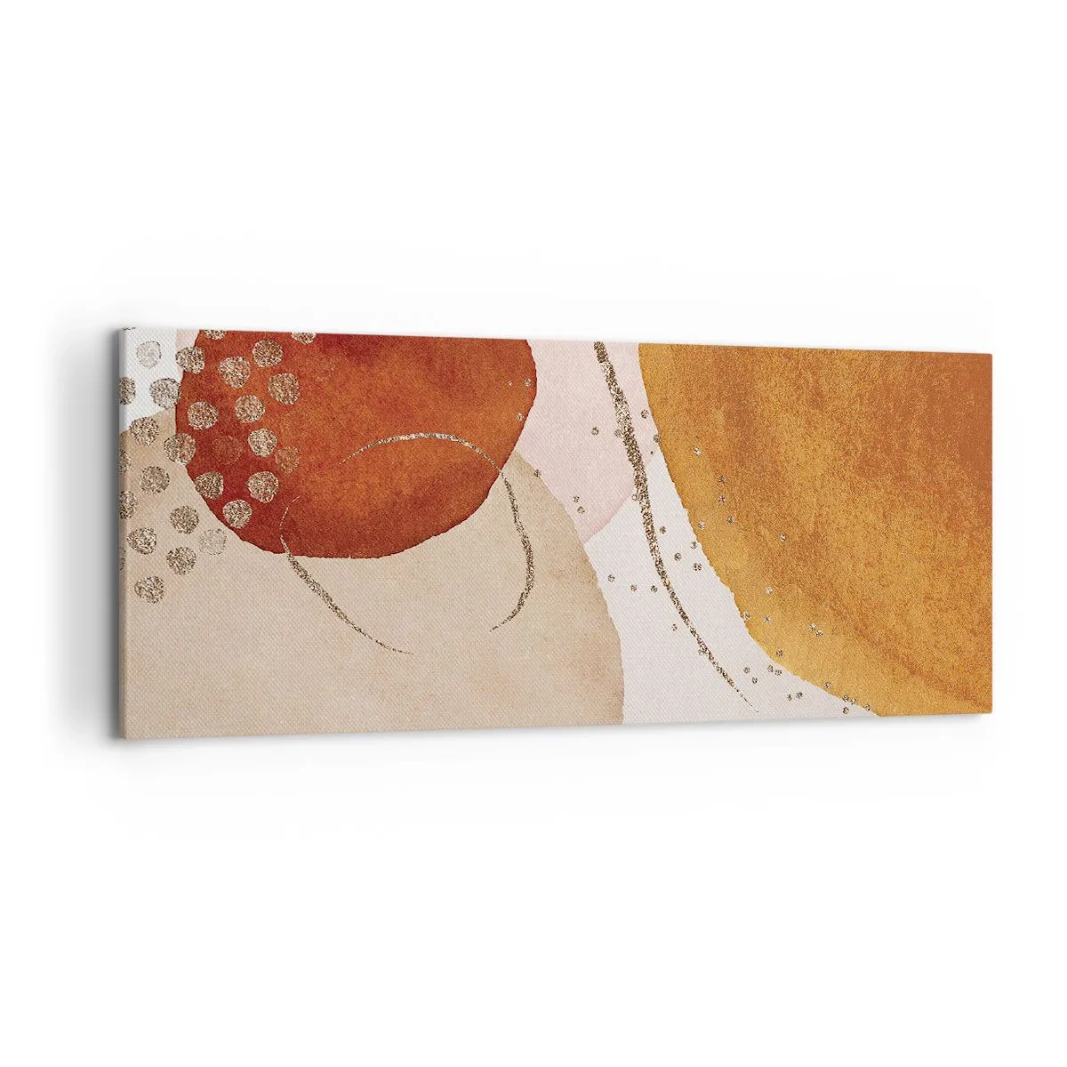 Impression sur toile - Image sur toile - Formes abstraites dans des tons chauds de marron et d'or - 120x50cm - Rondeur et mouvement - Décoration murale moderne pour le salon et la chambre ARTTOR