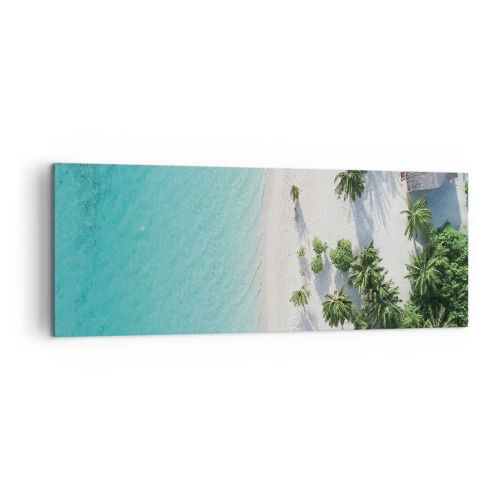 Impression sur toile - Image sur toile - Vue plongeante sur une plage tropicale avec de l'eau turquoise et des palmiers - 140x50cm - Vacances au paradis - Décoration murale moderne pour le salon et la chambre ARTTOR